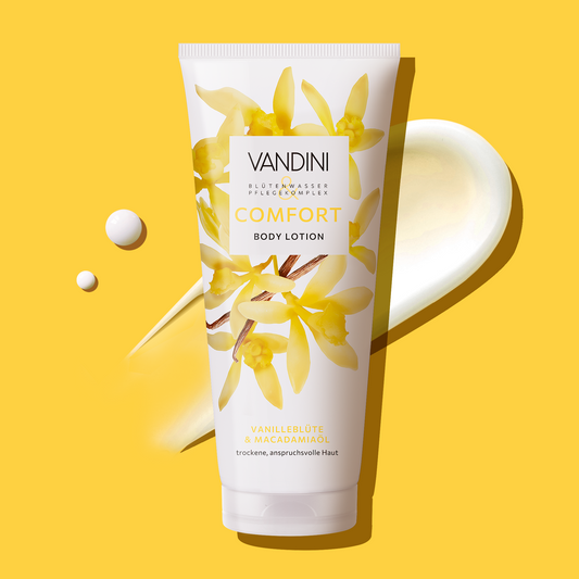 VANDINI Bodylotion mit Vanilleduft für trockene, anspruchsvolle Haut, schnell einziehende, vegane Feuchtigkeitscreme, mikroplastikfrei & ohne Parabene