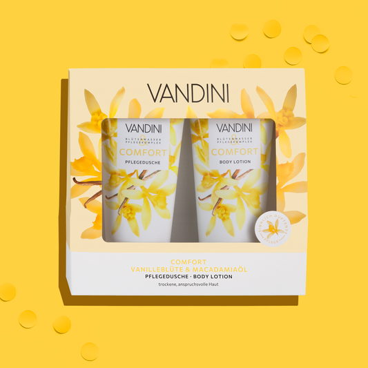 VANDINI Geschenkset mit Duschgel und Bodylotion, Geschenk für Frauen mit trockener und anspruchsvoller Haut, vegan & mikroplastikfrei