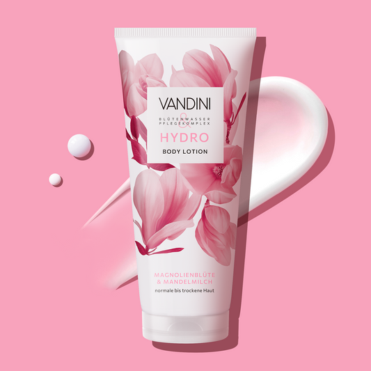 VANDINI Feuchtigkeitscreme mit Magnolienblütenduft, Bodylotion für trockene Haut, vegan & mikroplastikfrei