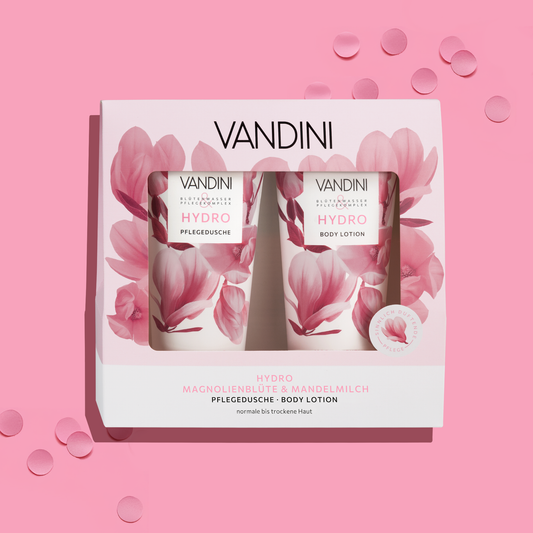 VANDINI Geschenkset mit Duschgel und Bodylotion, Geschenke für Frauen mit normaler bis trockener Haut, vegan & mikroplastikfrei