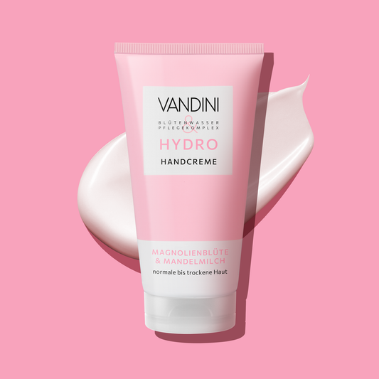 VANDINI schnell einziehende Handcreme mit Magnolienblütenduft, Feuchtigkeitscreme für trockene Hände, vegan & mikroplastikfrei