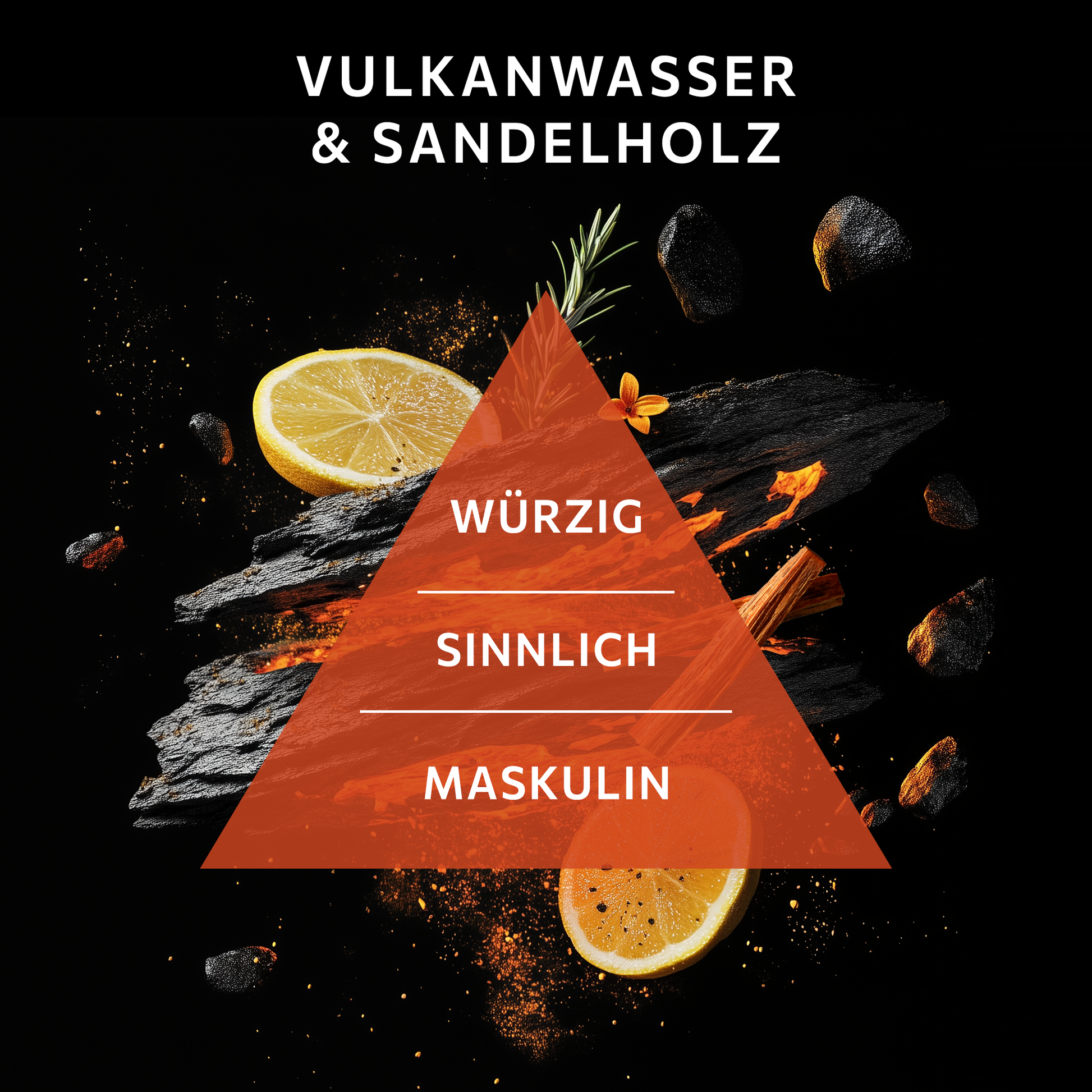Die Duftwelt von VANDINI LAVA ENERGY mit Vulkanwasser und Sandelholz wird als würzig, sinnlich und maskulin beschrieben