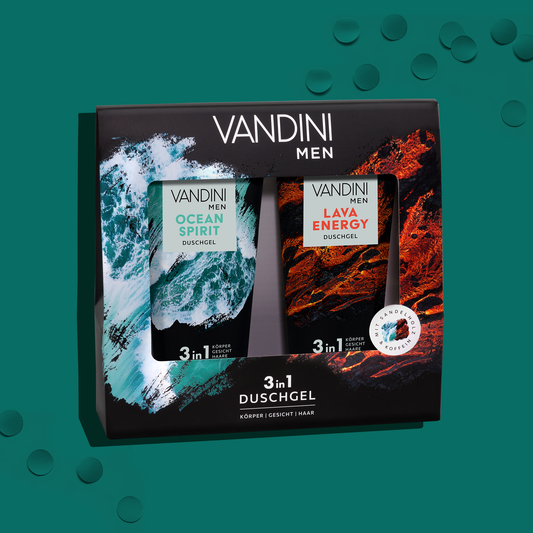 VANDINI Geschenk für Männer mit Sandelholz und Koffein für Körper, Haare und Gesicht, vegan & mikroplastikfrei