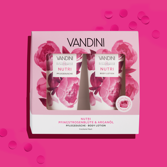 VANDINI Geschenkset mit Duschgel und Bodylotion, Geschenke für Frauen mit trockener Haut, vegan & mikroplastikfrei