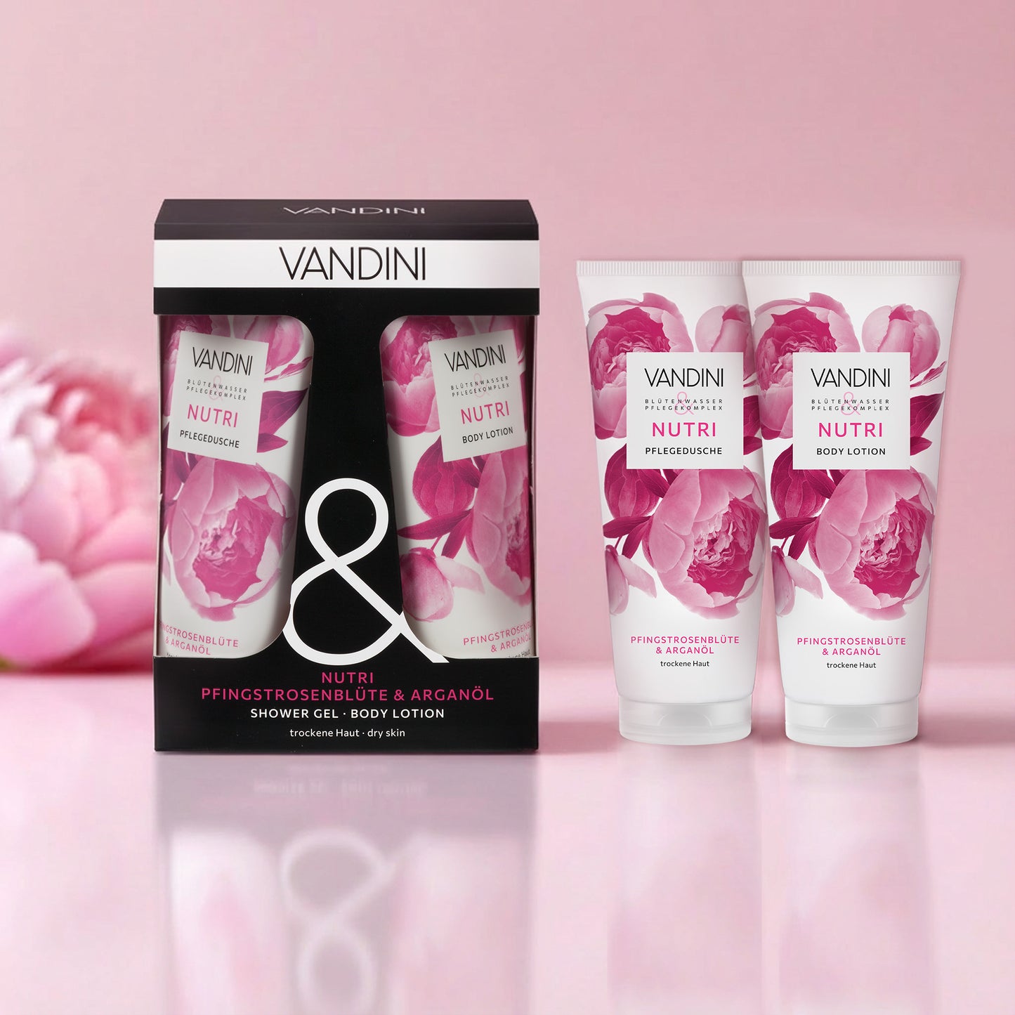 VANDINI Balck & White Geschenksetmit Nutri Bodylotion und Pflegedusche 