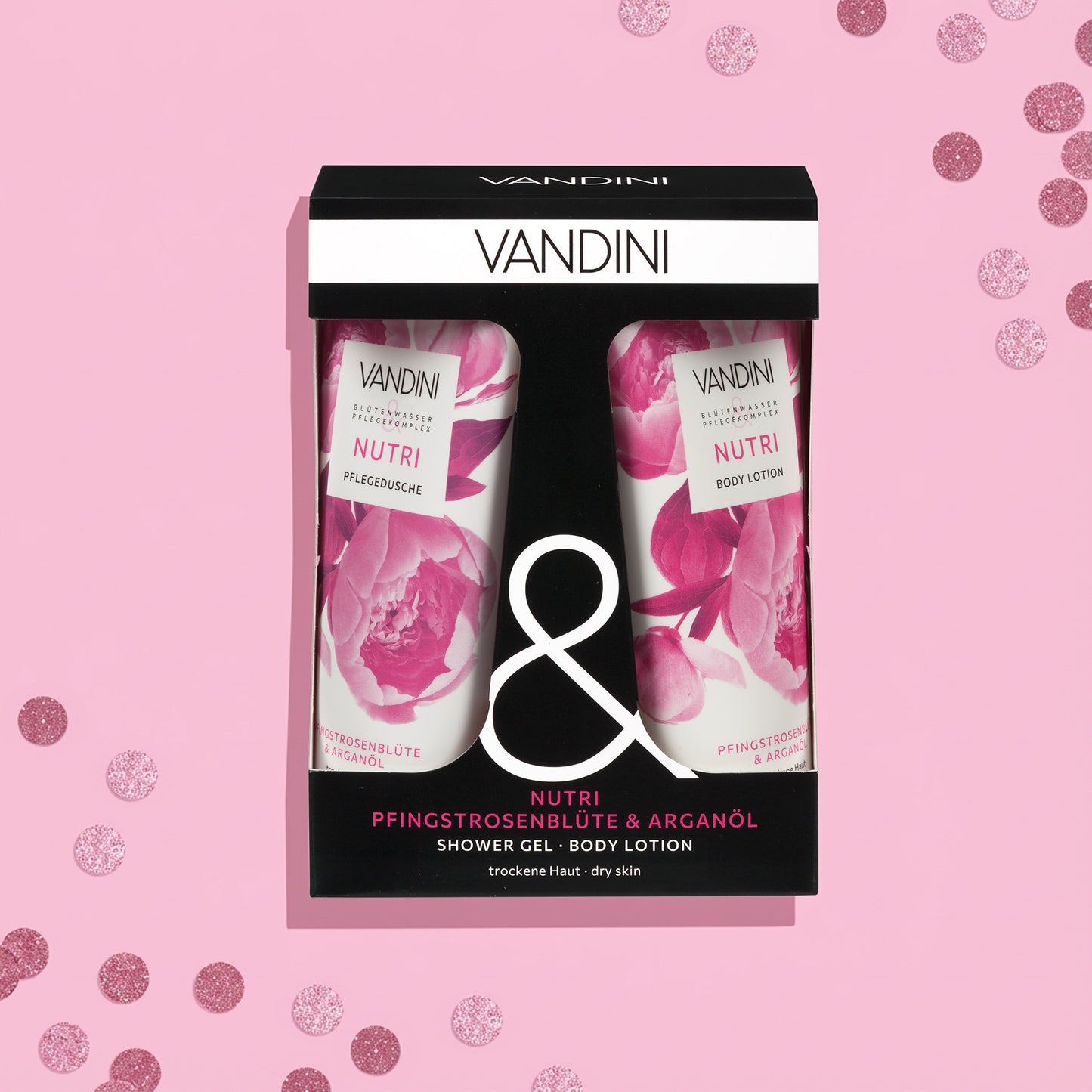 VANDINI Blak & White Geschenkset mit Nutri Bodylotion und Duschgel 