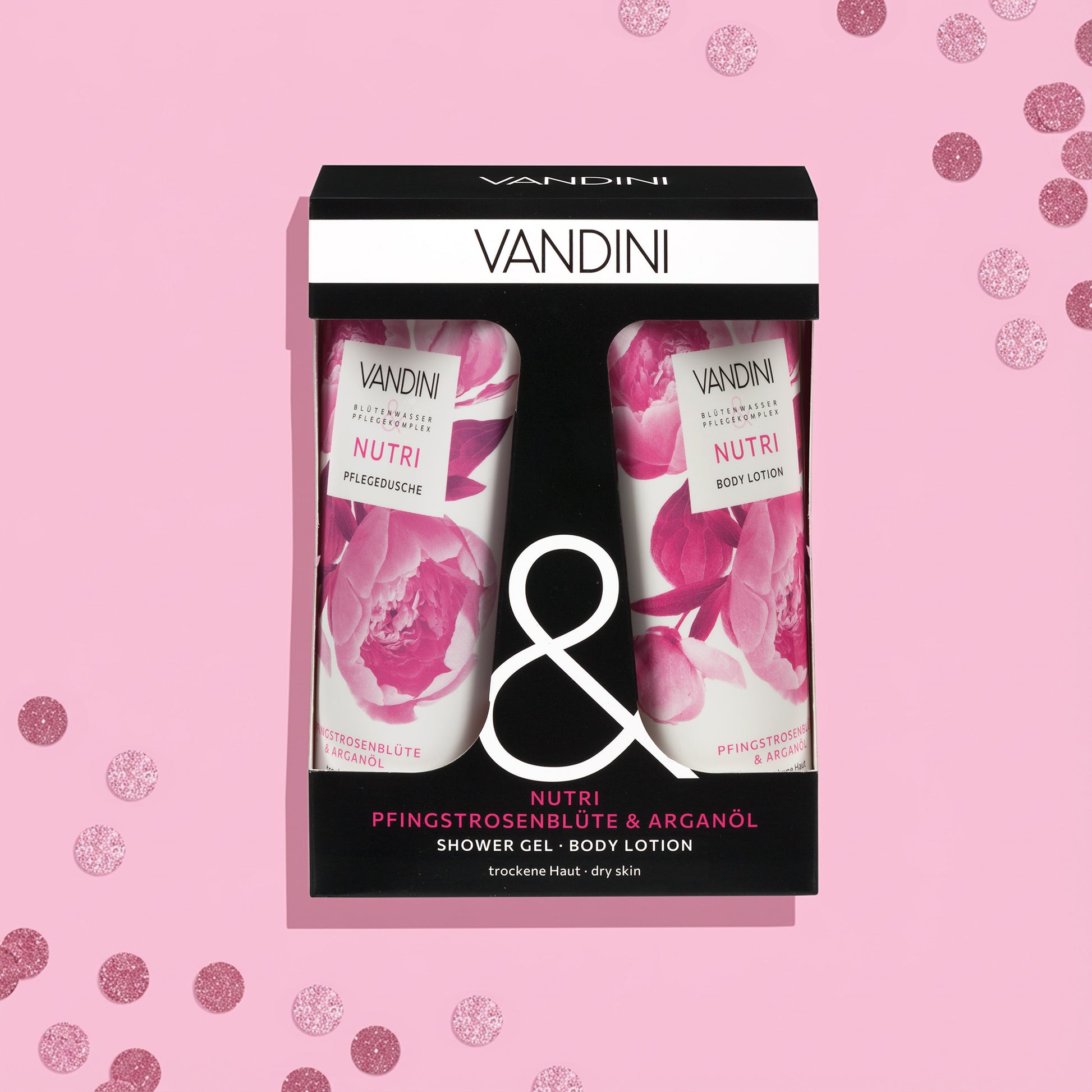 VANDINI Blak & White Geschenkset mit Nutri Bodylotion und Duschgel 