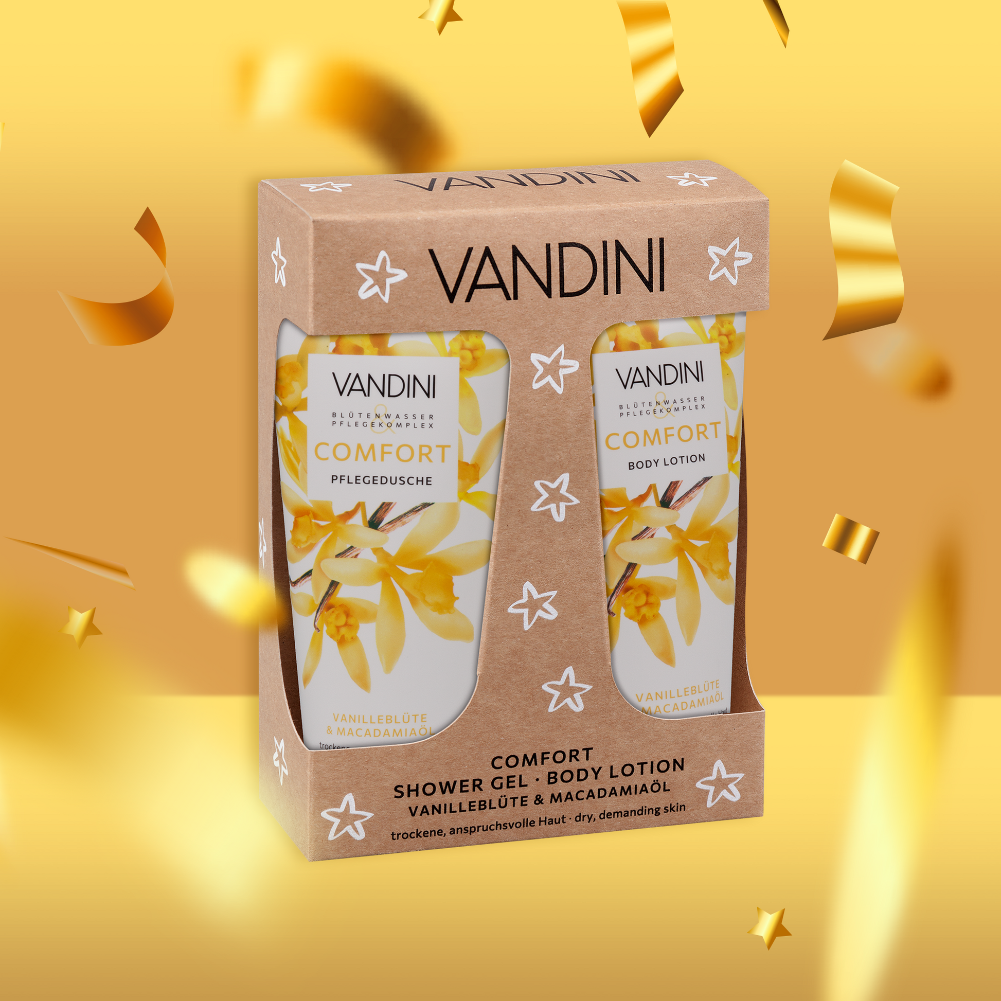 VANDINI Geschenkset für Frauen oder die beste Freundin, Körperpflege  mit Vanilleduft für  trockene, anspruchsvolle Haut