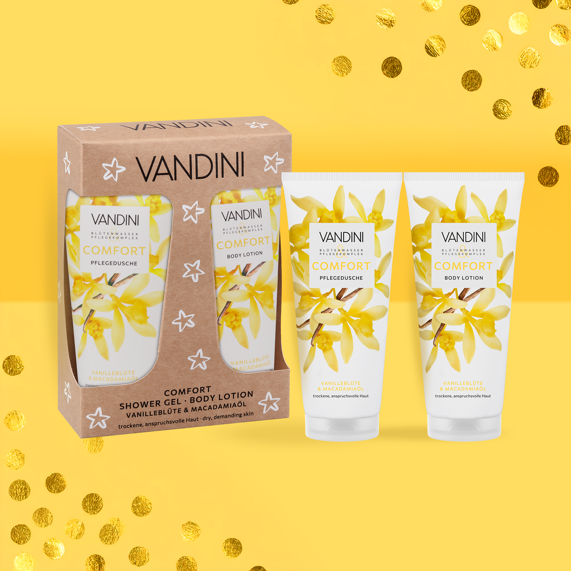 VANDINI Geschenkset für Frauen oder die beste Freundin, Körperpflege  mit Vanilleduft für trockene, anspruchsvolle Haut