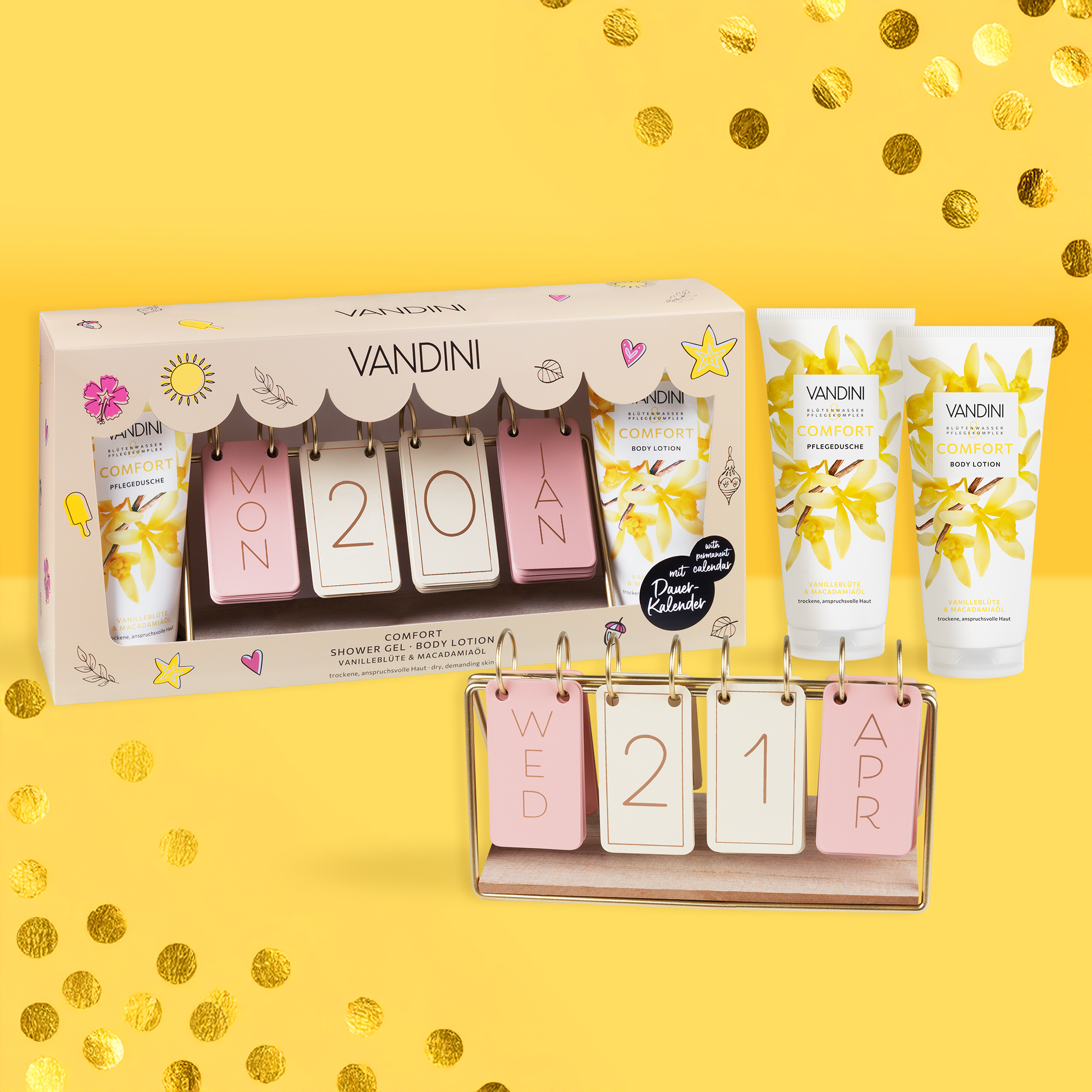 VANDINI Geschenkset für Frauen oder die beste Freundin, Körperpflege  mit Vanilleduft für  trockene, anspruchsvolle Haut