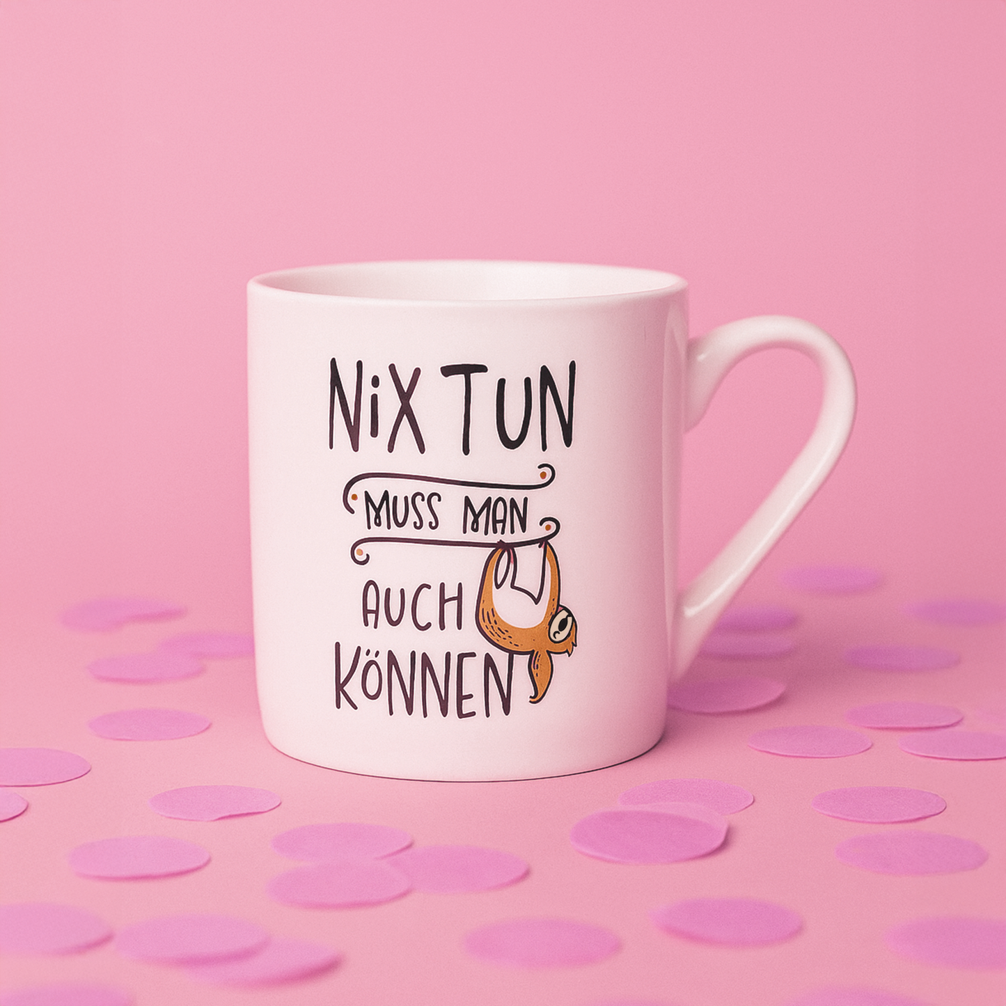 VANDINI XXL-Tasse mit Schriftzug "Nix tun muss man auch können" und Abbildung eines Faultiers