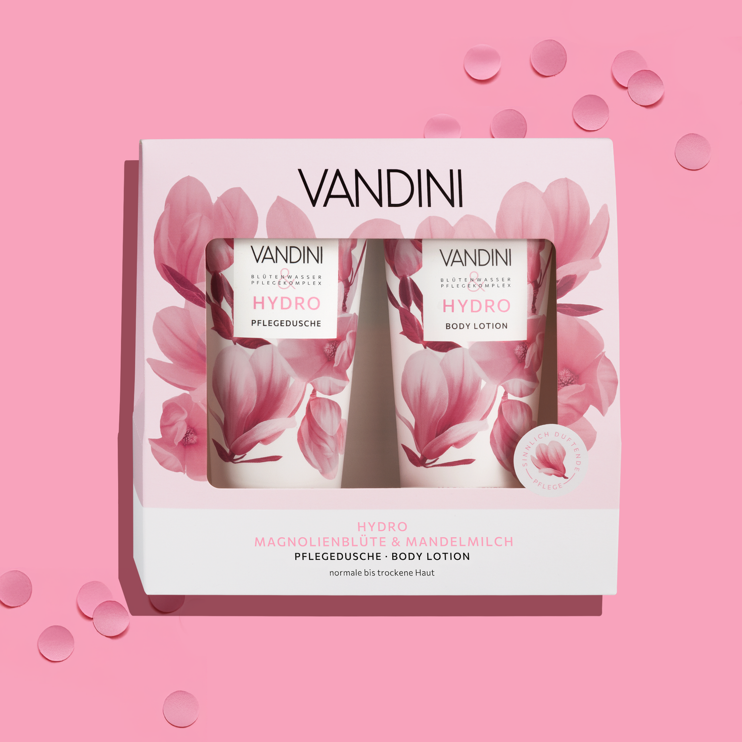 VANDINI Geschenkset mit Duschgel und Bodylotion, Geschenke für Frauen mit normaler bis trockener Haut, vegan & mikroplastikfrei