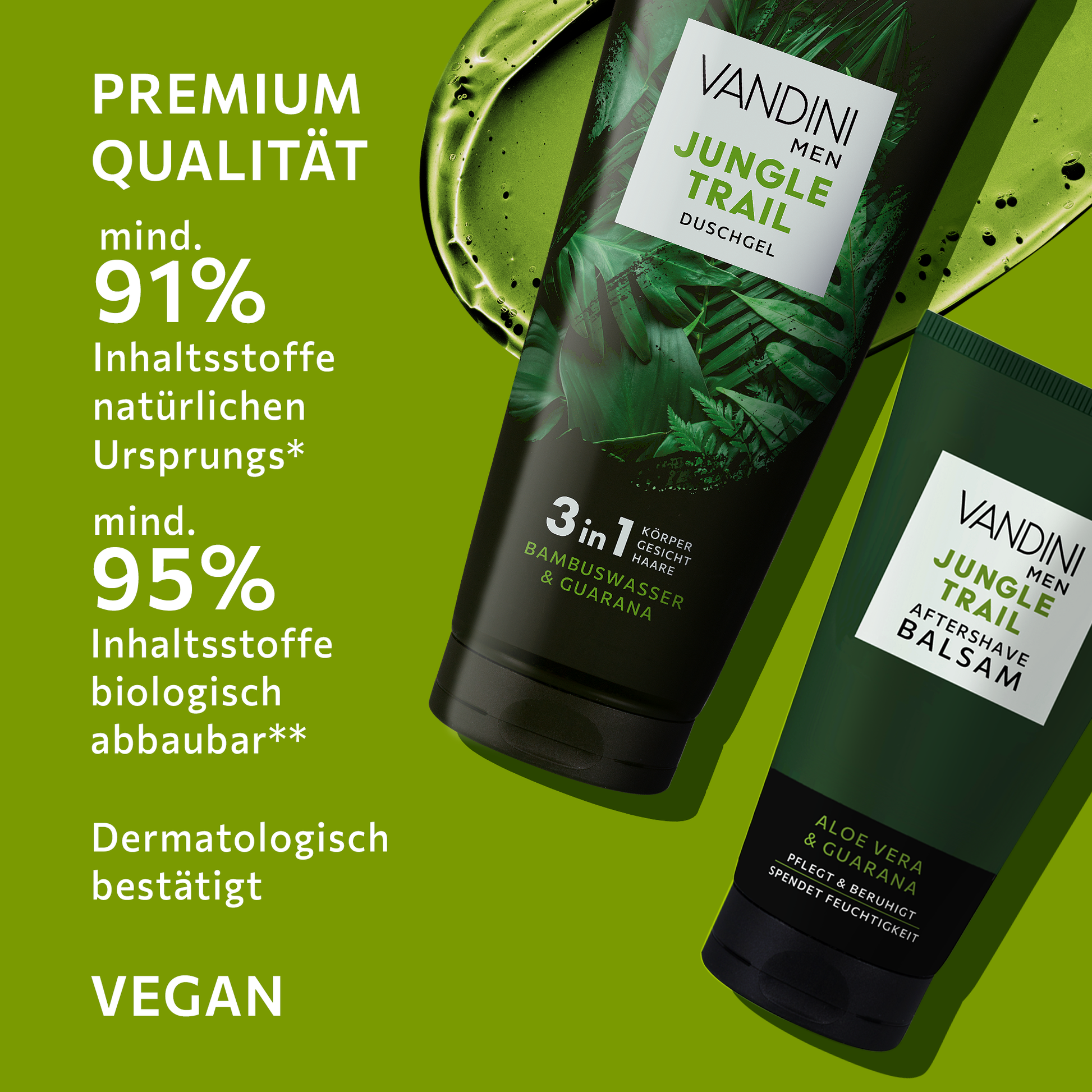 Die Inhaltsstoffe des MEN Duo Sets werden als natürlich, biologisch abbaubar und vegan bezeichnet. Dermatologisch bestätigt.