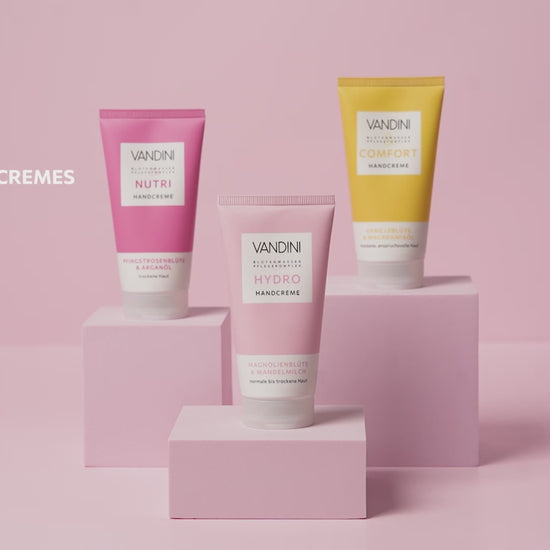Video, das alle VANDINI HAndcreme Tuben und den Inhalt zeigt