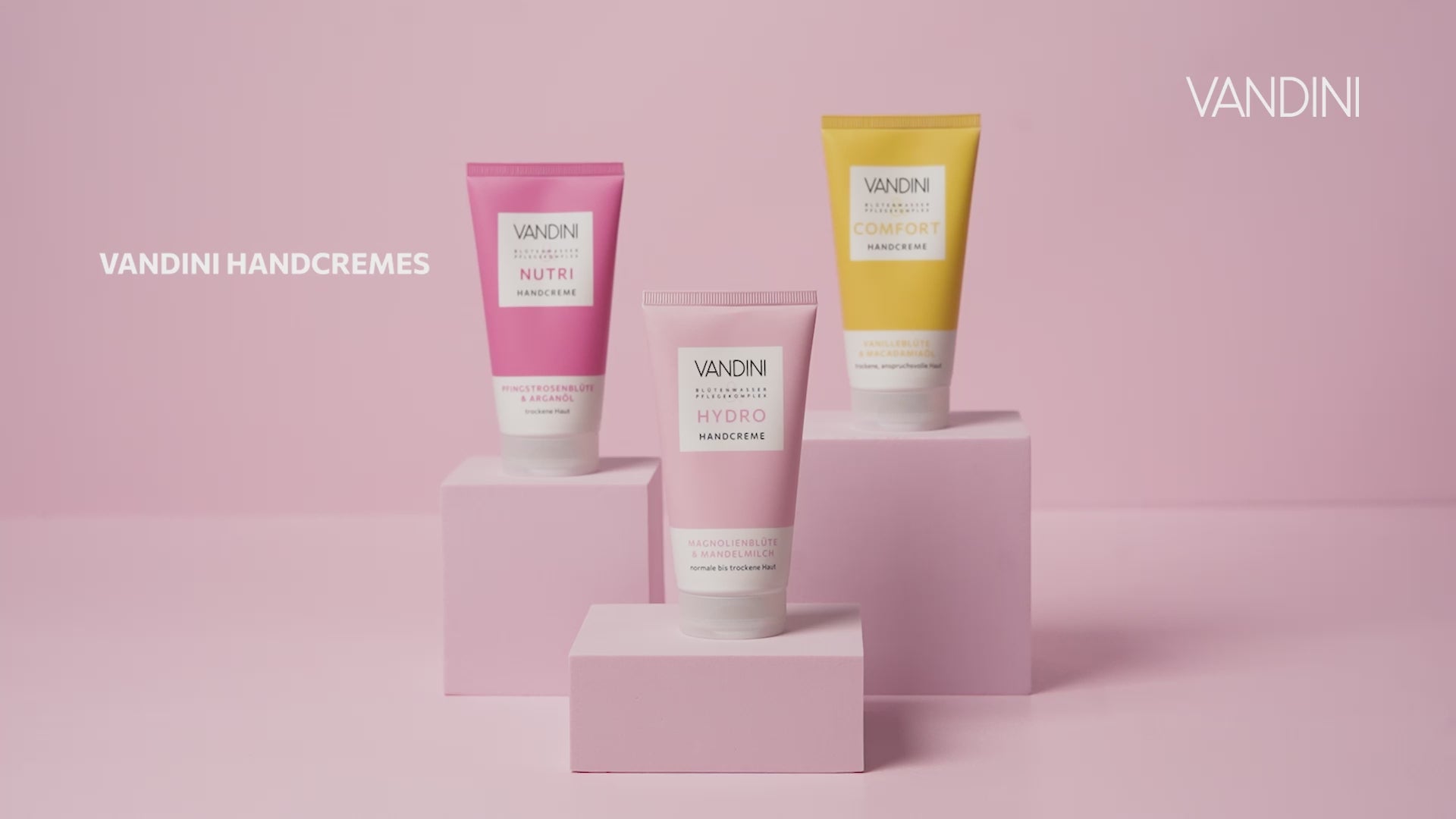 Video, das alle VANDINI HAndcreme Tuben und den Inhalt zeigt